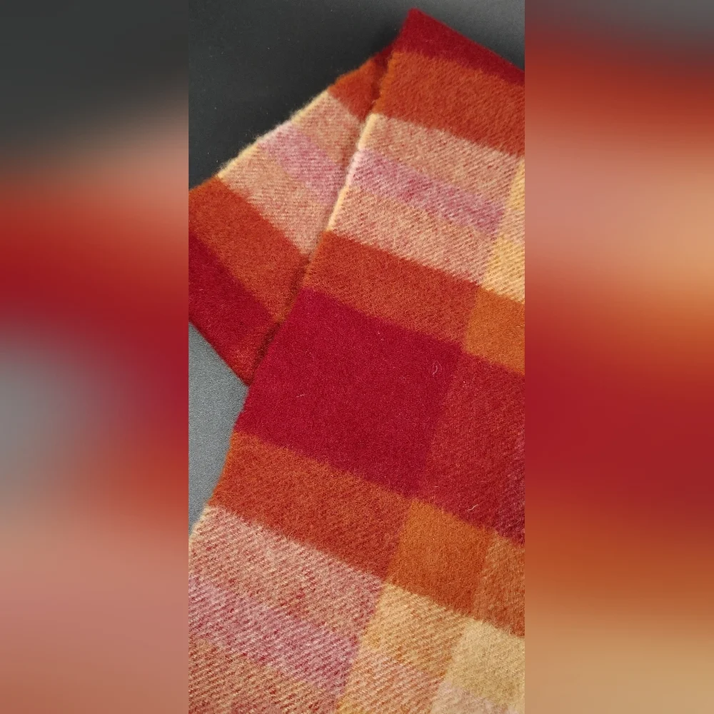 Checked Fringe Scarf in Red and Orange Men's Womens Unisex - Picture 8 of 10